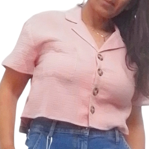 Ci Sono Mauve Crop Button Down Shirt - Picture 8 of 11